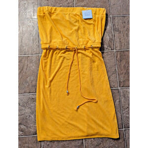 New Beach Break sz L Terrycloth Beach Coverup Dress yellow sleeveless B